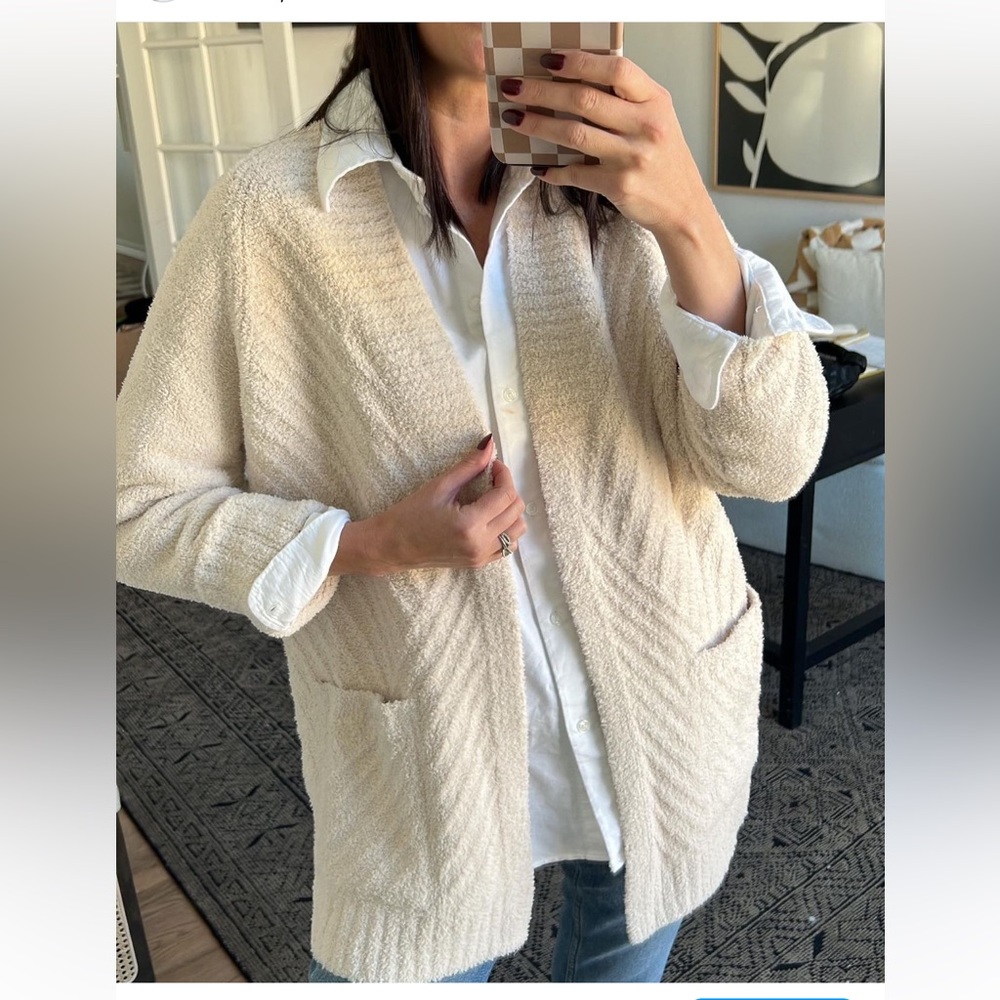 Barefoot Dreams CozyChic Directional Ribbed Cardigan in Seashell